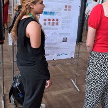 Georgia Koutentaki presenting her work 3D Raman mapping as an investigation tool for particle coating thickness at a conference in Brno, 2022